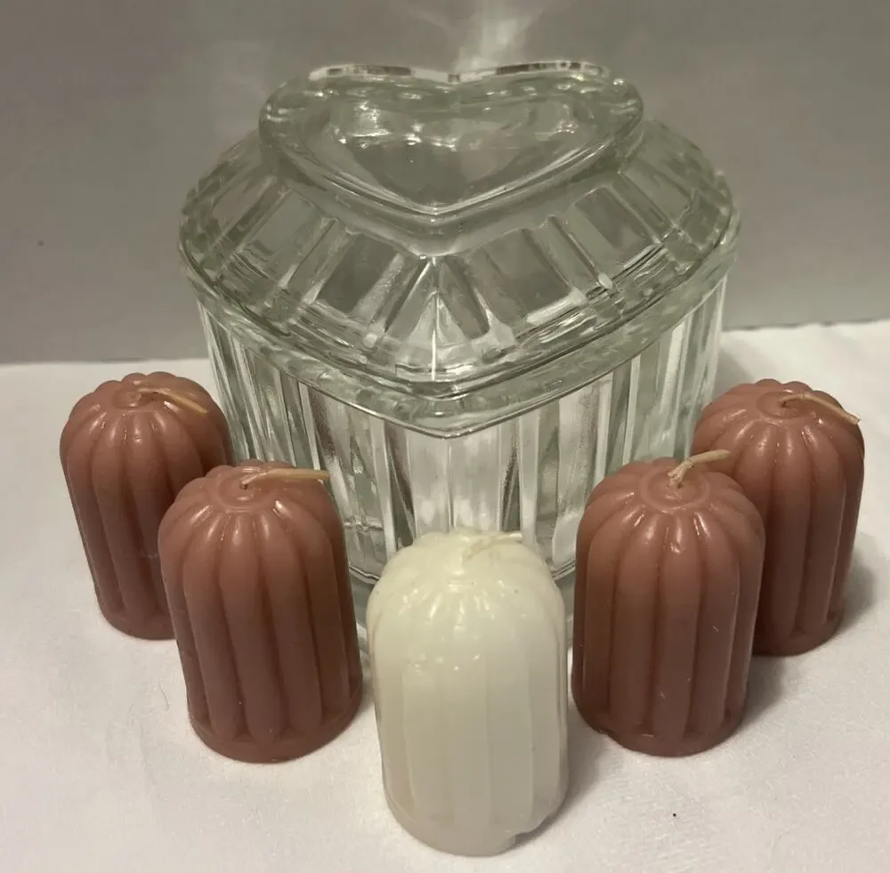 Vintage HOME INTERIOR HEART Homco CANDY DISH With 5 Homco Candles